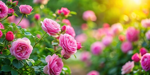 Lush pink rose garden background, roses, flowers, garden, pink, bloom, petals, floral, nature, vibrant, beautiful