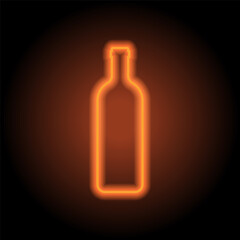 Bottle simple icon vector. Flat design. Orange neon on black background