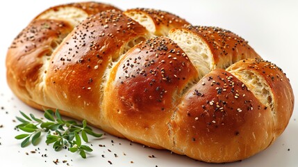 An isolated bread is presented on a clean and pure white background. The bread has a golden - brown crust that gives it an inviting look. There might be some visible texture on the surface, perhaps fr