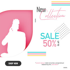 Obraz premium New Collection Sale Poster Design with Silhouette Female Model for Advertising, Png Vector.