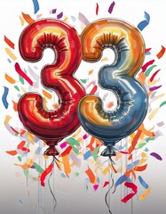 birthday / anniversary balloon, number 33, white background