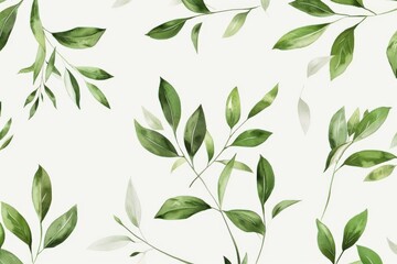 Fototapeta premium A green leafy pattern is painted on a white background, generative ai