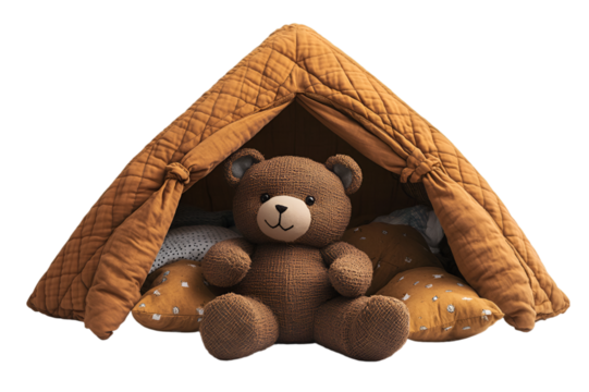 a stuffed bear in a tent - Powered by Adobe