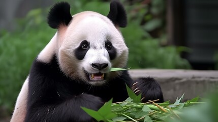 Obraz premium beautiful giant panda eating bamboo