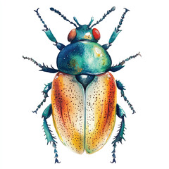 cute Beetle watercolor clipart illustration isolated