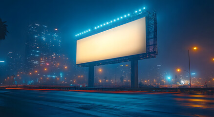 “Blank Billboard on the Side of an Urban Road at Night”
