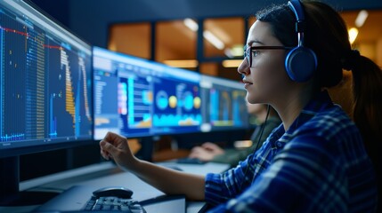Project Manager Tracking Progress on Timelines and Reports, Focused Professional Environment