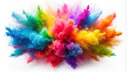 Colorful powder paint exploding in vibrant cloud on white background, powder, paint, explosion, vibrant, colorful, cloud