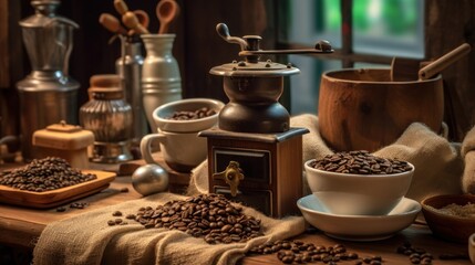 Coffee Beans and Grinder Still Life