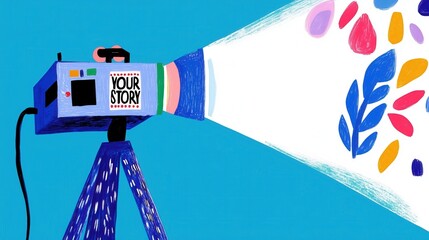 Vibrant minimalist movie projector illustrating personal narratives and brand identity