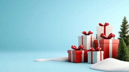 Festive Christmas Gifts Displayed in a Winter Wonderland Setting for Holiday Celebration
