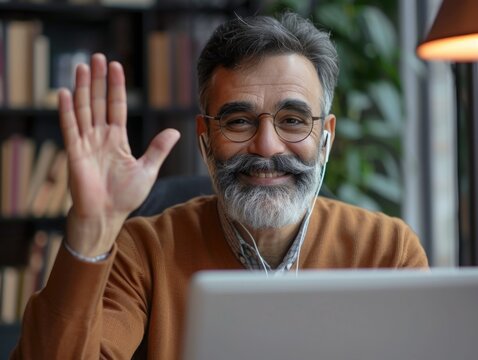 Jovial Bearded Man Waving