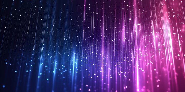 Purple and blue gradient lights arranged in vertical lines with glowing dots, creating an abstract futuristic tech-inspired background with vivid lighting effects.