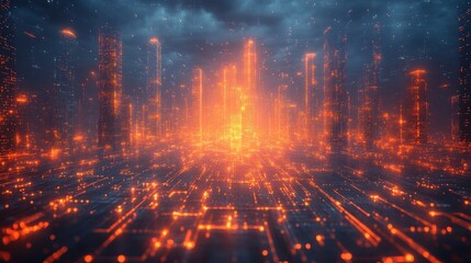 Futuristic Cityscape with Glowing Towers