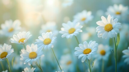 Fototapeta premium Soft focus daisies blooming in a peaceful meadow on a sunny day 