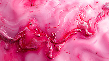 Abstract Pink Fluid Art with Swirling Metallic Highlights and Soft Gradients