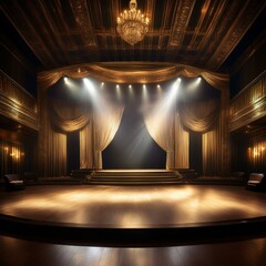 The scene is set for a performance or display, with an interior texture that enhances the stage's dramatic and theatrical atmosphere.