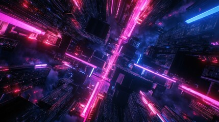 Obraz premium Neon Cityscape: Futuristic City Lights
