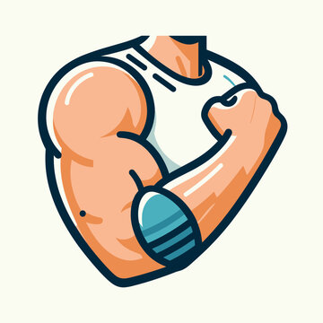 recommend clip art: Strong arm flexing icon  cartoon illustration of muscular bicep in tank top for fitness and strength concept