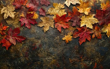 Autumn background texture. Leaves rainy clouds day.
