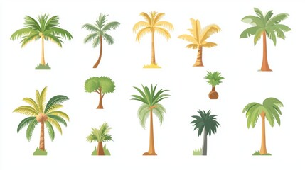 Obraz premium Vector illustration of coconut tree with leaf closeup view