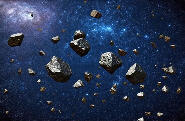 background with stars, planets and meteorite rocks