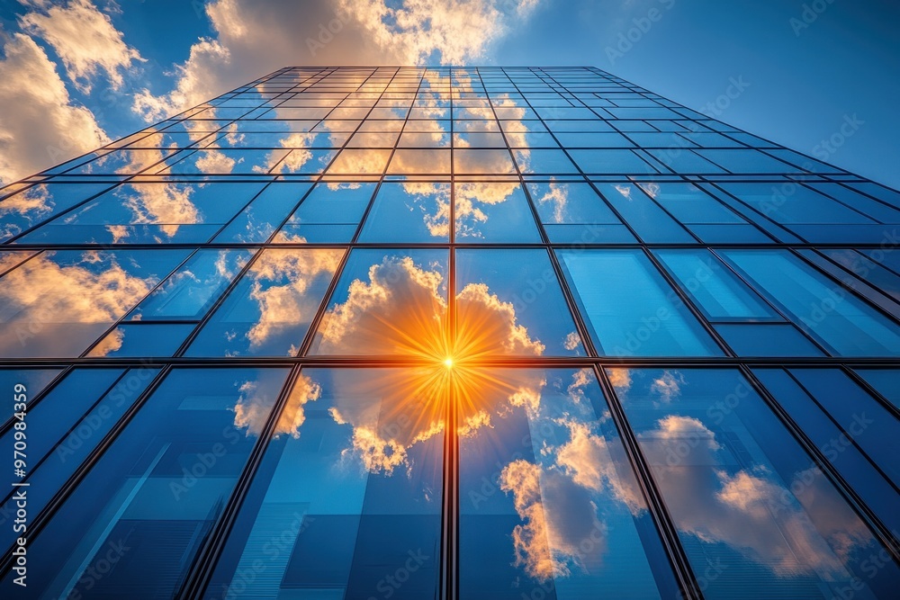 Poster glass building with sky reflection