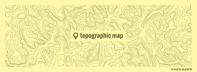 Colorful topographic map with contour lines. Geographic terrain grid, relief height elevation. Ground path pattern. Travel and navigation, cartography design element. Vector illustration