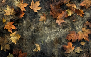Autumn background texture. Leaves rainy clouds day.
