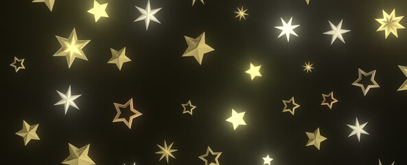 Golden stars falling through a black void