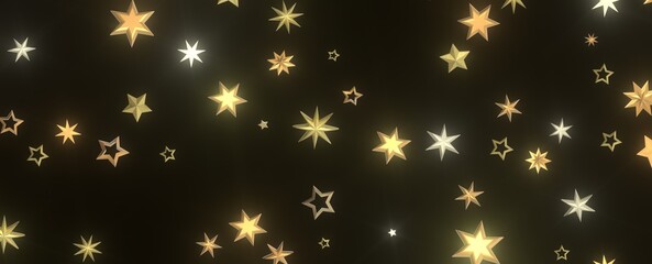 Golden stars falling on black background creating festive atmosphere