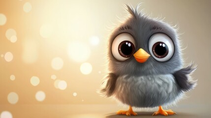 Fototapeta premium A cute cartoon chicken, round body, grey fur