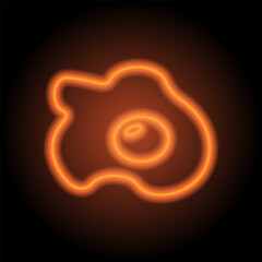 Egg fried simple icon. Flat design. Orange neon on black background