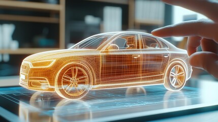 augmented reality ad for a car manufacturer, showcasing a 3D model of the latest car with interactive features