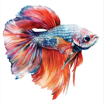 recommend clip art: cute Betta Fish watercolor clipart illustration isolated