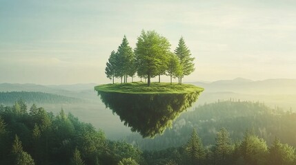 inspiring ad promoting a tree-planting initiative, with serene imagery of forests and communities coming together