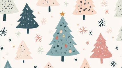 Obraz premium A cute Christmas tree doodle pattern