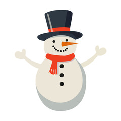 Vector Snowman for Christmas Card. Merry Christmas and Happy New Year greeting card. Cute snowman in a flat style on a white background