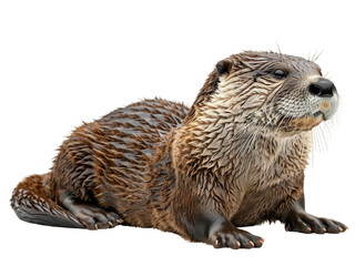 Realistic Otter image with a transparent background. Ai generated.