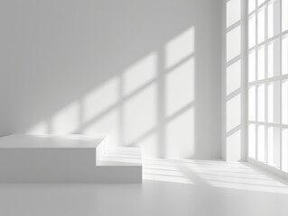 Fototapeta premium A white room with a large window that lets in a lot of light, generative ai image