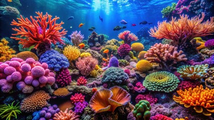 Obraz premium Colorful coral reef in a vibrant aquarium , marine life, underwater, tropical fish, ocean
