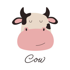 Cow avatar on white background. Farm cow face in cartoon style.