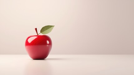 Fresh Red Apple with Green Leaf on Minimalist White Background, Perfect for Healthy Eating and Nutrition Concepts