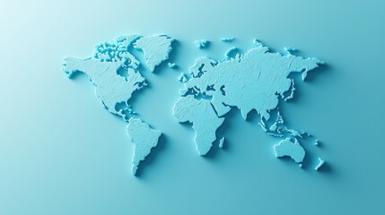 Obraz premium Minimalistic 3D World Map on Light Blue Background Highlighting Global Geography and International Connections