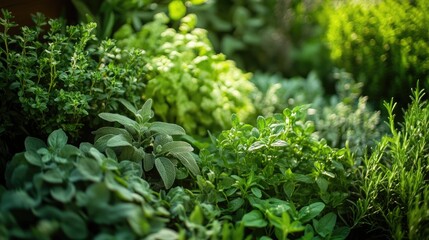 Lush Garden Herbs, Focus on Intricate Textures and Varied Greens