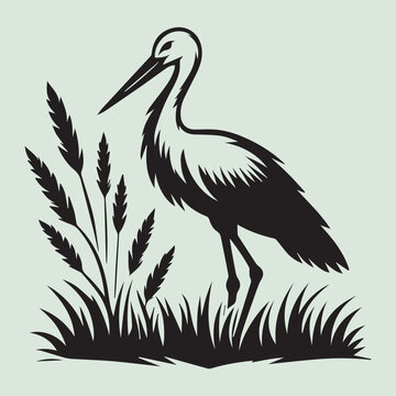 recommend clip art: Black Stork bird silhouette vector, stork bird black icon vector isolated on white background