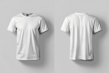 Fototapeta premium Two white t-shirts are displayed side by side.,
