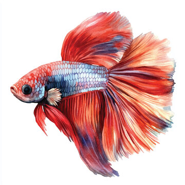 recommend clip art: cute Betta Fish watercolor clipart illustration isolated