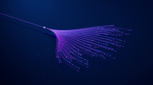 3D Isometric Animation of Colorful Branching Neural Network on Dark Background. Visualization of Complex Algorithms, Chatbot, Artificial Intelligence, Machine Learning and Large Language Models 