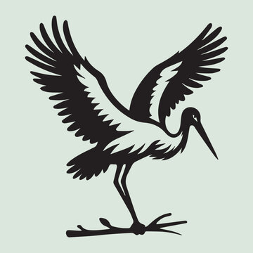 recommend clip art: Black Stork bird silhouette vector, stork bird black icon vector isolated on white background